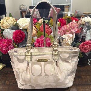 (EUC) Coach Signature Gallery #F19664 Beige & Gold Tote/Shoulder Bag